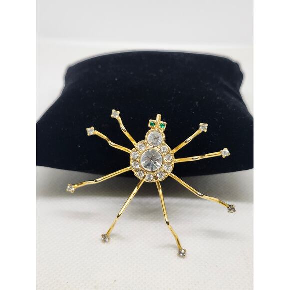 VINTAGE GOLD TONE AND WHITE RHINESTONES 3D SPIDER BROOCH PIN 80S HALLOWEEN - Picture 3 of 8